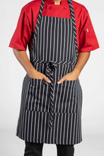Load image into Gallery viewer, Uncommon Threads Chalk Stripe Butcher Adjustable Apron (2 Pockets)