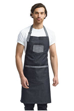 Load image into Gallery viewer, Artisan Collection by Reprime Black Denim Contrast Denim Bib Adjustable Apron (2 Pocket)
