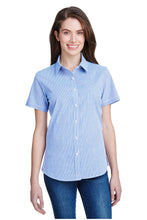 Load image into Gallery viewer, Artisan Collection by Reprime Light Blue / White / XS Women&#39;s Microcheck Short Sleeve Cotton Shirt