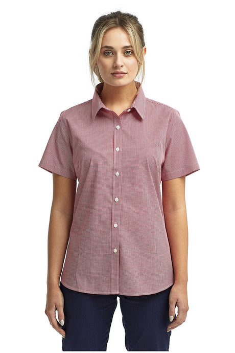 Artisan Collection by Reprime XS Women's Microcheck Short Sleeve Cotton Shirt (Red / White)