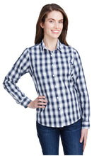Load image into Gallery viewer, Artisan Collection by Reprime XS Women&#39;s Mulligan Check Long Sleeve Cotton Shirt (White / Navy)