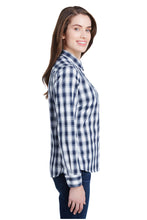 Load image into Gallery viewer, Artisan Collection by Reprime Women&#39;s Mulligan Check Long Sleeve Cotton Shirt (White / Navy)
