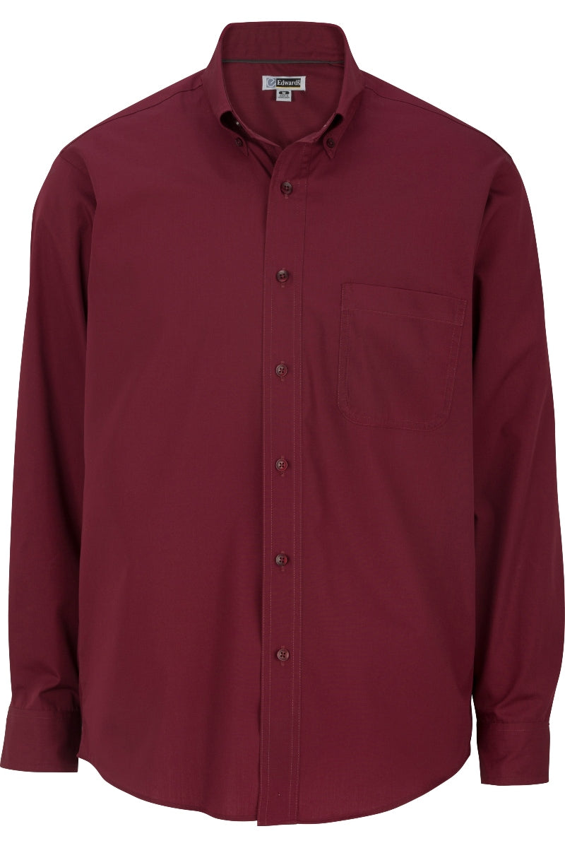 Men's Lightweight Long Sleeve Poplin Shirt - Burgundy