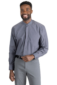 Men's Banded Collar Broadcloth Shirt - Dark Grey