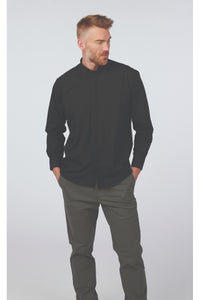 Men's Banded Collar Broadcloth Shirt - Black