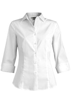 Load image into Gallery viewer, Ladies&#39; Stretch Broadcloth 3/4 Sleeve Blouse - White