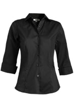 Load image into Gallery viewer, Ladies&#39; Stretch Broadcloth 3/4 Sleeve Blouse - Black