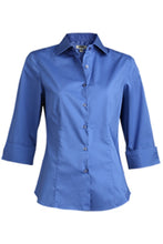 Load image into Gallery viewer, Ladies&#39; Stretch Broadcloth 3/4 Sleeve Blouse - French Blue