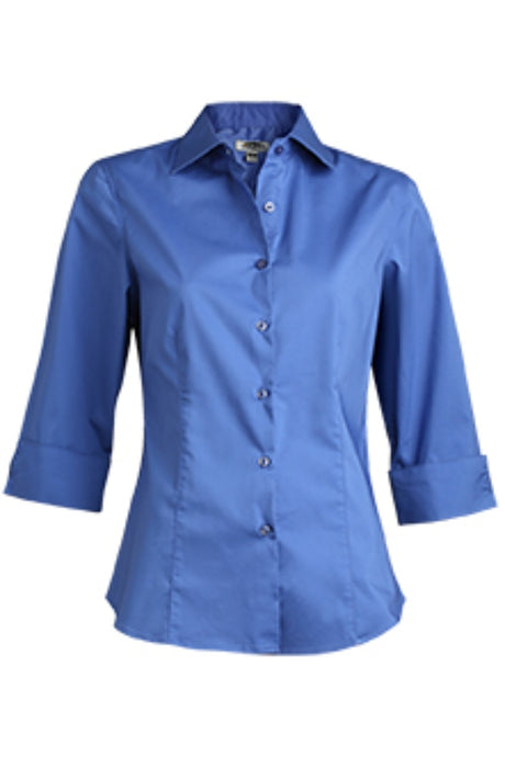 Ladies' Stretch Broadcloth 3/4 Sleeve Blouse - French Blue