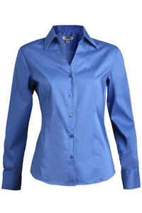 Ladies' Stretch Broadcloth Long Sleeve Blouse - French Blue