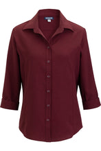 Load image into Gallery viewer, Edwards XXS Ladies' Burgundy 3/4 Sleeve FlexBatiste Cafe Blouse