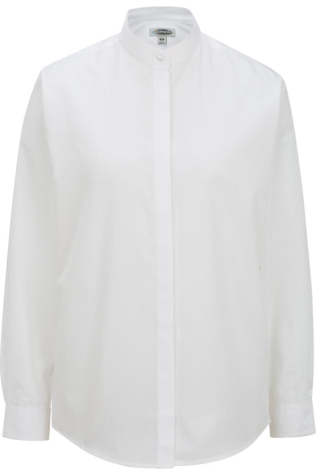Ladies' Banded Collar Broadcloth Shirt - White