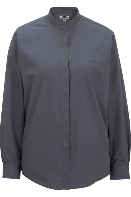Ladies' Banded Collar Broadcloth Shirt - Dark Grey