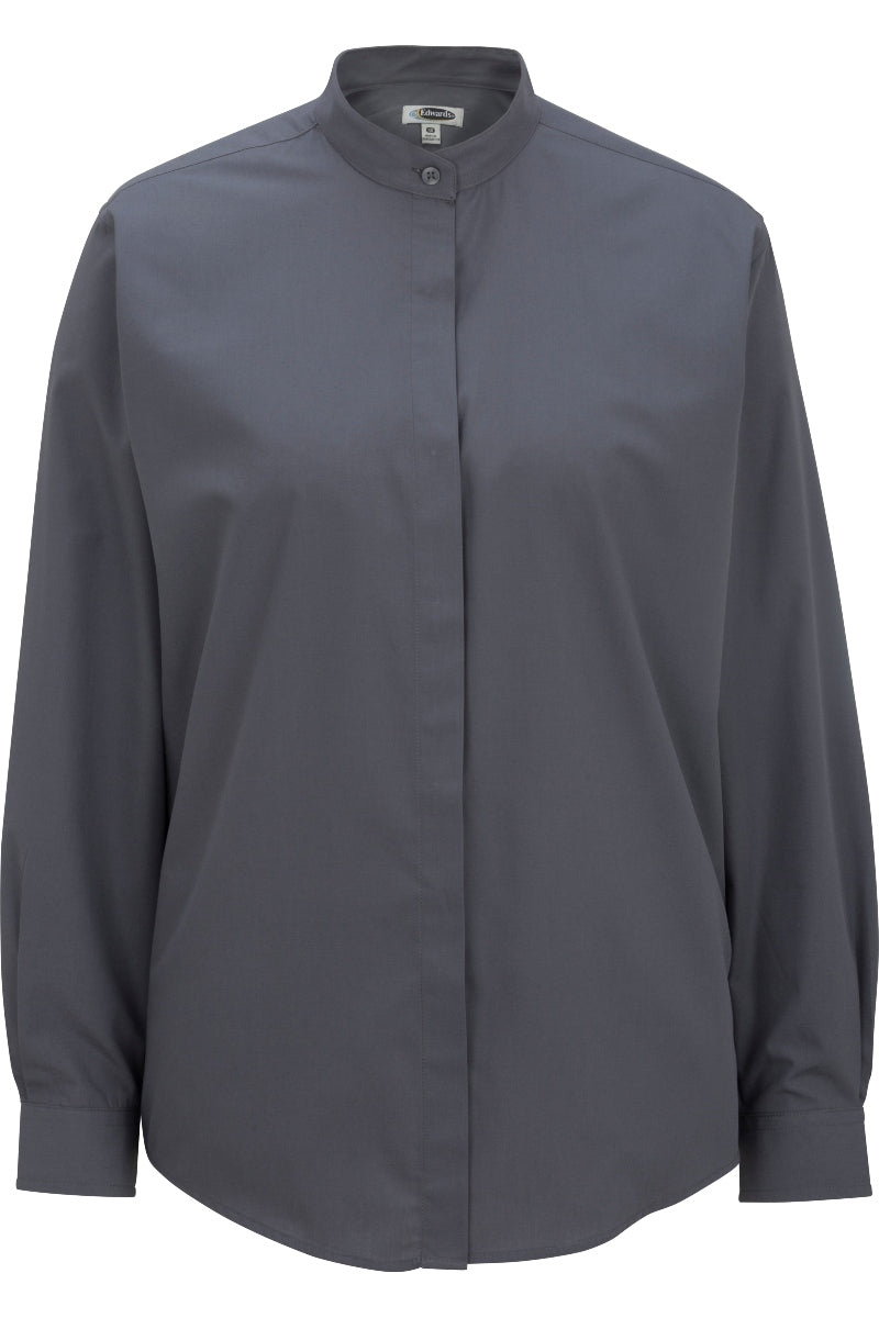 Ladies' Banded Collar Broadcloth Shirt - Dark Grey