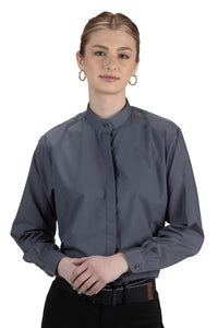 Ladies' Banded Collar Broadcloth Shirt - Black