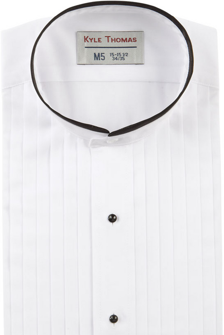 Men's White Pleated Mandarin Tuxedo Shirt