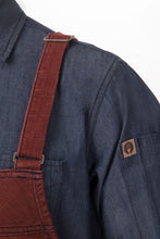 Load image into Gallery viewer, Uptown Cross-Back Red-Navy Bib Apron