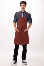 Load image into Gallery viewer, Uptown Cross-Back Red-Navy Bib Apron