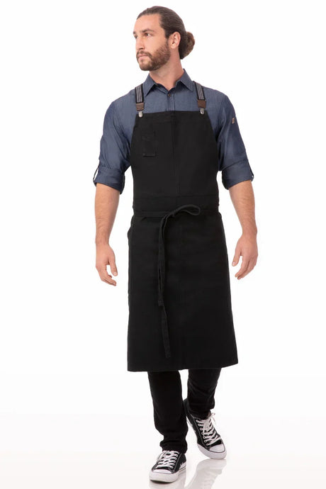 Berkeley Jet Black Denim Chef's Bib Snap Apron