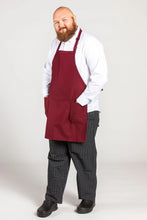 Load image into Gallery viewer, Uncommon Threads Burgundy Bib Adjustable Apron (2 Patch Pockets)