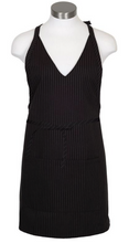 Load image into Gallery viewer, Black &amp; Gray V-Neck Pinstripe Bib Adjustable Apron (2 Patch Pockets)
