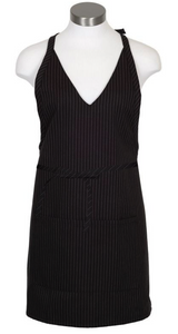 Black & Gray V-Neck Pinstripe Bib Adjustable Apron (2 Patch Pockets)