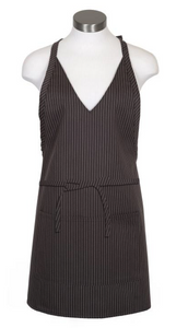 Charcoal V-Neck Pinstripe Bib Adjustable Apron (2 Patch Pockets)