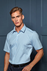 Artisan Collection by Reprime Men's Microcheck Short Sleeve Cotton Shirt