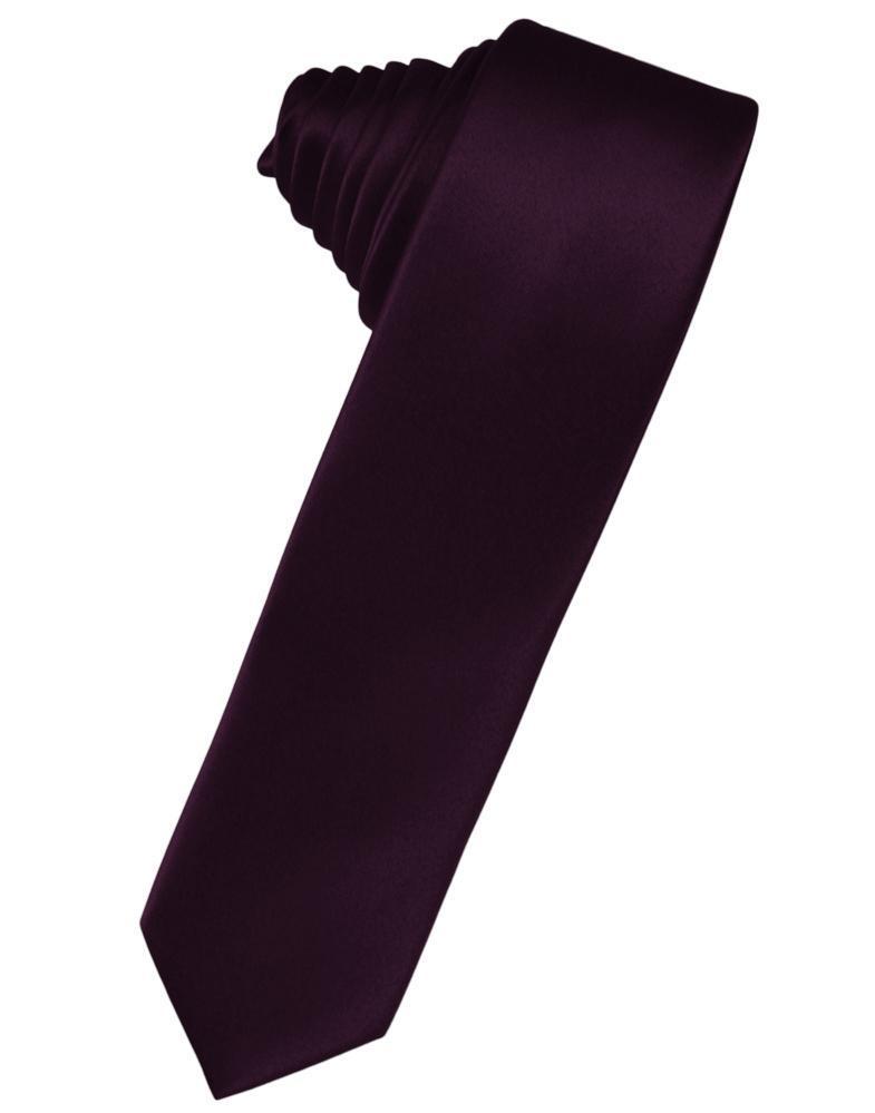 Cardi Self Tie Berry Luxury Satin Skinny Necktie