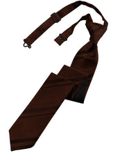 Load image into Gallery viewer, Cardi Pre-Tied Chocolate Striped Satin Skinny Necktie