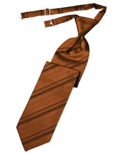Load image into Gallery viewer, Cardi Pre-Tied Cognac Striped Satin Necktie