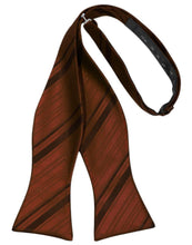 Load image into Gallery viewer, Cardi Self Tie Cognac Striped Satin Bow Tie