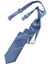 Load image into Gallery viewer, Cardi Pre-Tied Cornflower Striped Satin Skinny Necktie