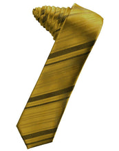 Load image into Gallery viewer, Cardi Self Tie Golden Striped Satin Skinny Necktie