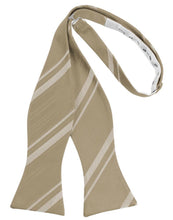 Load image into Gallery viewer, Cardi Self Tie Latte Striped Satin Bow Tie
