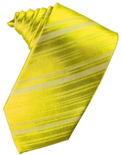 Load image into Gallery viewer, Cardi Self Tie Lemon Striped Satin Necktie