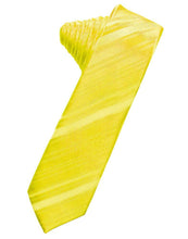 Load image into Gallery viewer, Cardi Self Tie Lemon Striped Satin Skinny Necktie