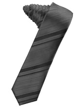 Load image into Gallery viewer, Cardi Self Tie Pewter Striped Satin Skinny Necktie