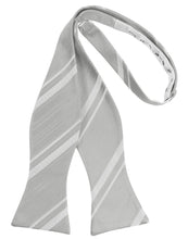 Load image into Gallery viewer, Cardi Self Tie Platinum Striped Satin Bow Tie