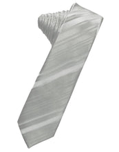 Load image into Gallery viewer, Cardi Self Tie Platinum Striped Satin Skinny Necktie