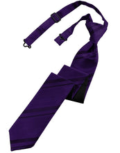 Load image into Gallery viewer, Cardi Pre-Tied Purple Striped Satin Skinny Necktie