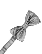 Load image into Gallery viewer, Cardi Pre-Tied Silver Striped Satin Bow Tie