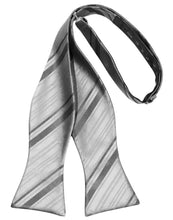 Load image into Gallery viewer, Cardi Self Tie Silver Striped Satin Bow Tie