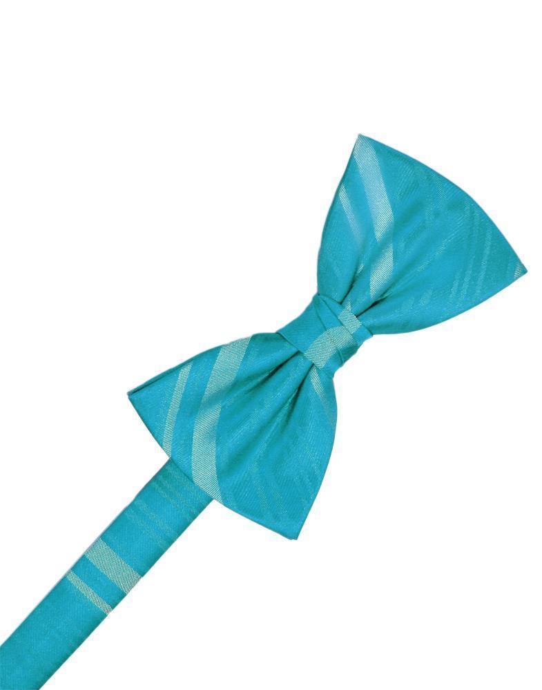 Cardi Pre-Tied Turquoise Striped Satin Bow Tie