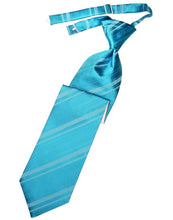 Load image into Gallery viewer, Cardi Pre-Tied Turquoise Striped Satin Necktie