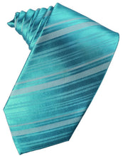 Load image into Gallery viewer, Cardi Self Tie Turquoise Striped Satin Necktie