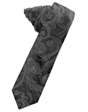 Load image into Gallery viewer, Cardi Self Tie Charcoal Tapestry Skinny Necktie
