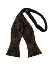 Load image into Gallery viewer, Cardi Self Tie Chocolate Tapestry Bow Tie