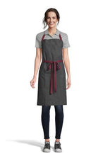 Load image into Gallery viewer, UT Black Collection Pinstripe Denim w/ Burgundy Ties Rebel Bib Apron (3 Pocket)