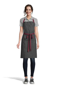UT Black Collection Pinstripe Denim w/ Burgundy Ties Rebel Bib Apron (3 Pocket)